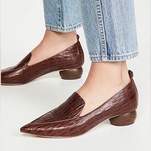 Jeffrey Campbell Viona Cognac Crocodile Leather Brown around Heel Loafers Shoes